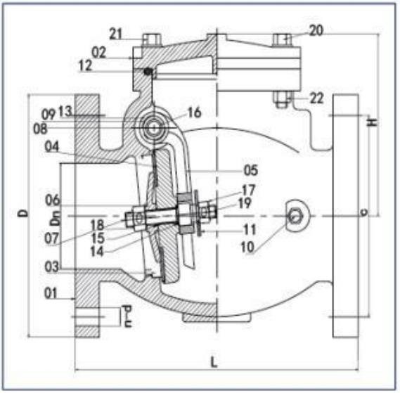 300PSI Flanged End Swing Check Valve Drawing